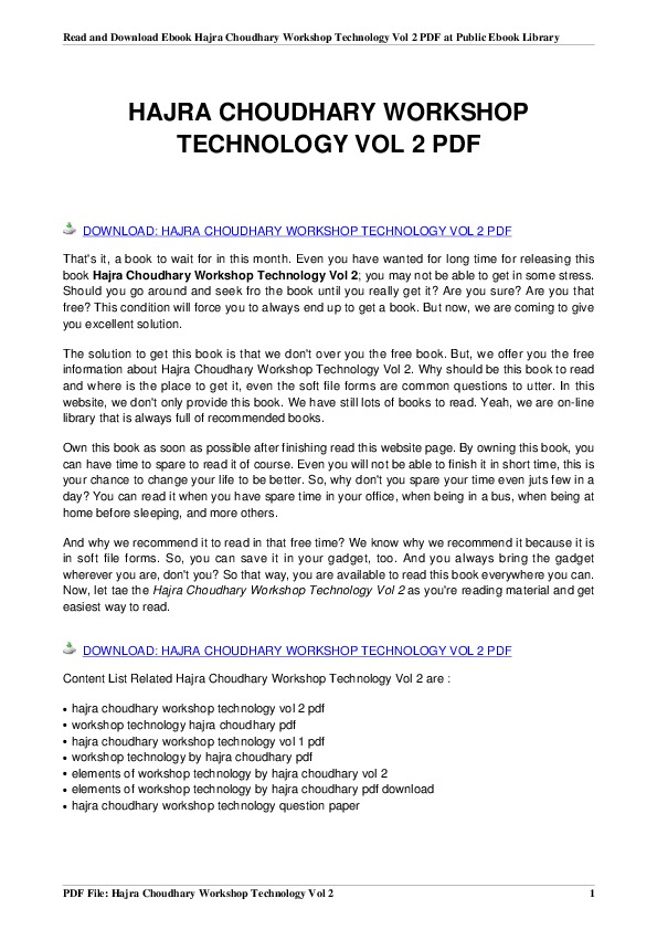 elements of workshop technology by hajra choudhary pdf download
